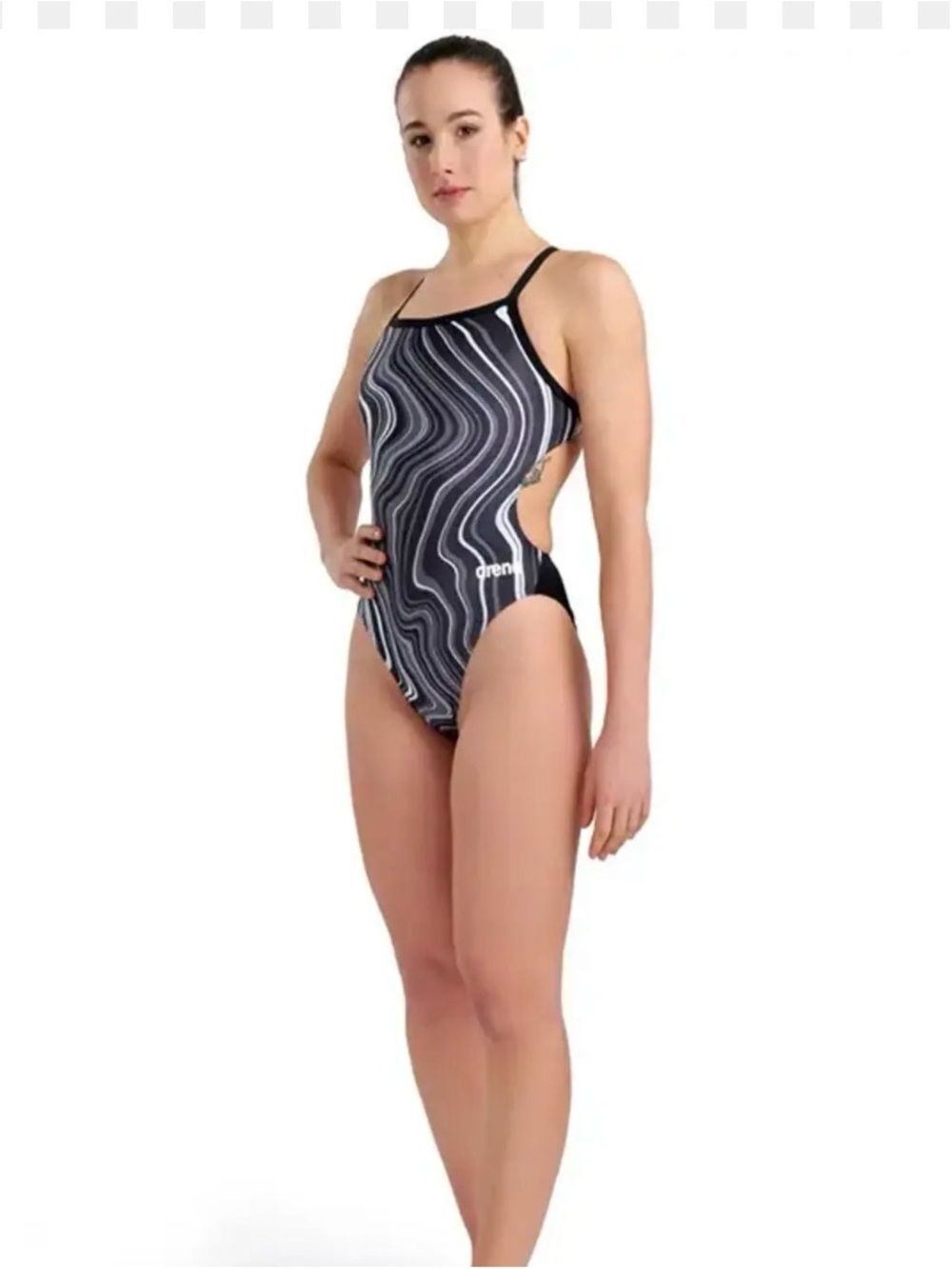 Arena Black & Gray Swirl One-Piece Swimsuit Sz 32(4-6)